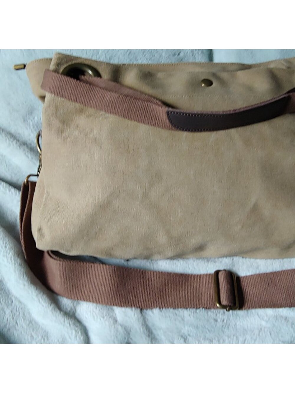 ZEDE Pont-des-Arts Washed Canvas Split Leather Crossbody Tote Contemporary - Picture 9 of 15